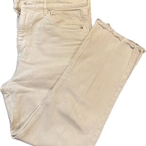 Cream Frayed Hem Jeans